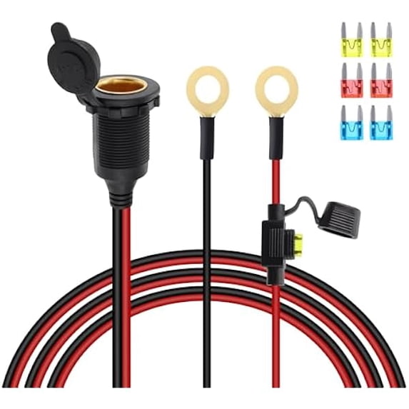 Cigarette Lighter Adapter to O Ring Terminal Harness,12V-24V 8mm Eyelet Terminal to Female Cigarette Lighter Socket Extension Cable with 20a Fuse for Car Inverter Air Pump and DIY (2M)
