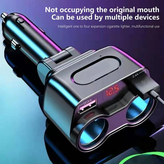 Cigarette Lighter Adapter QC3.0 Car Plug in Adapter Outlet 2-Socket Cigarette Lighter Splitter Bluetooth Style Car Charger