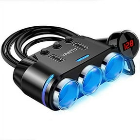 Cigarette Lighter Adapter & Splitter with 150W 3-Sockets & LED Ambient Lighting,Dual USB Fast Charging Car Outlet 12V,Car Cigarette Lighter Socket Plug Extension for Vehicles