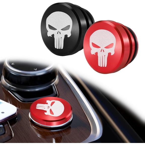 Cigarette Lighter Plug Billet Aluminum Dustproof Plug, American Flag Button, Car Interior Accessories Fits Most Vehicles and Boats with Standard 12 Volt Power Source, (Red+Black)-Skull