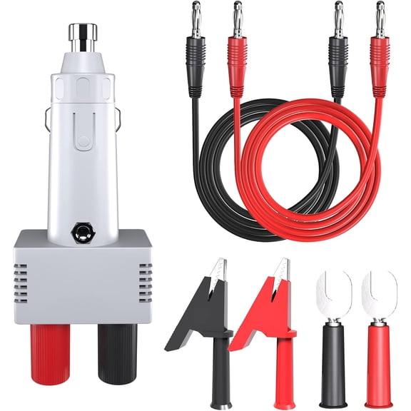 Cigarette Lighter Plug Male to Dual 4mm Female Banana Socket Car Charger Adapter 12V 10A with Power Wires Alligator Clips for Motorcycle, ATV, Bus, Dining Car