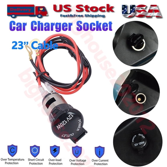 Cigarette Lighter Socket 12V Car Boat RV Female Power Outlet with Cover Wiring