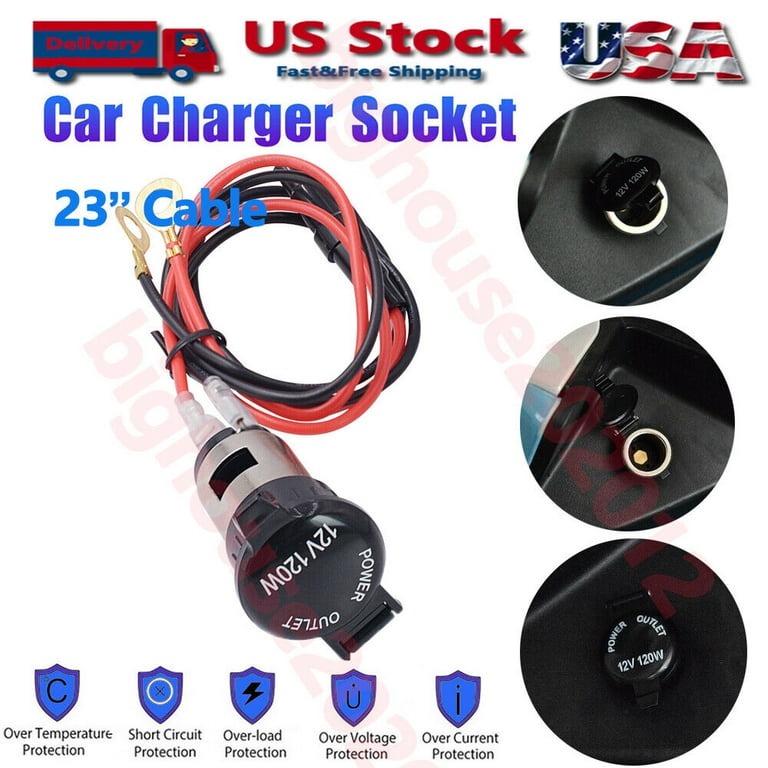 Cigarette Lighter Socket 12V Car Boat RV Female Power Outlet with Cover Wiring Walmart