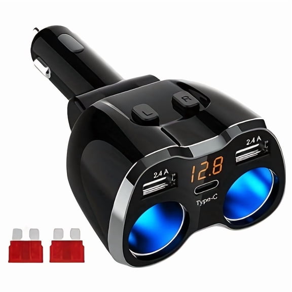 Cigarette Lighter Splitter, 180W 2-Socket Cigarette Lighter Adapter With Dual QC3.0 And 20W PD USB C Car Charger Splitter For GPS/Dash Cam/Laptop/iPad/iPhone 15/14/13/12/11