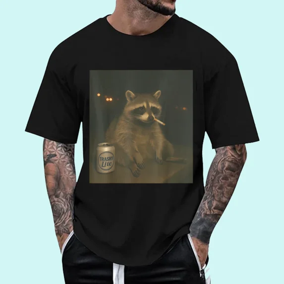 Cigarette Raccoon Funny Smoking Racoon Meme Stupid Brainrot T-Shirt