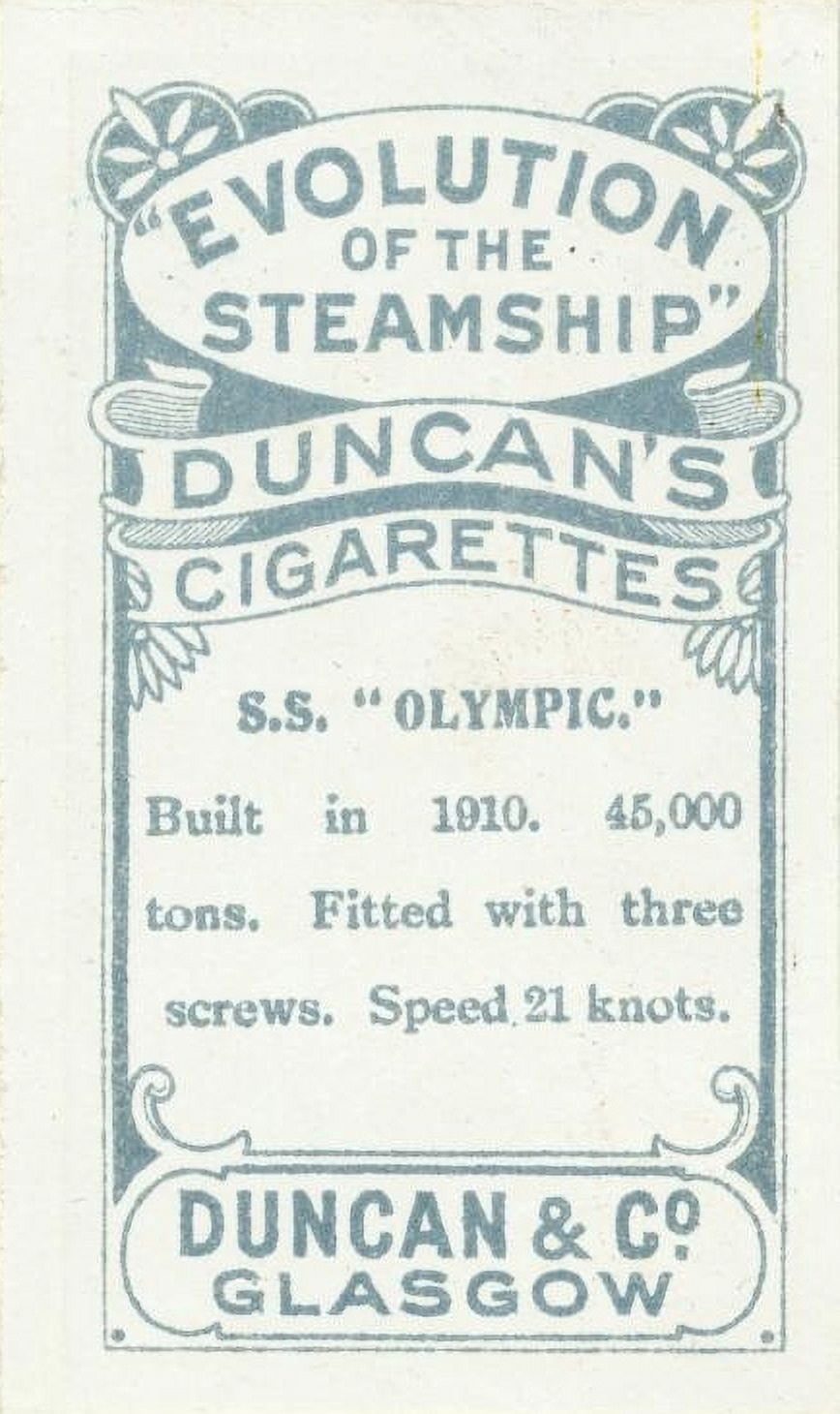 Cigarette card SS Olympic back Canvas Art - (24 x 36)