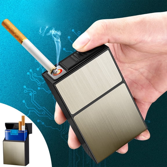 Cigarettes Lighter Cigarettes Case, Windproof Flameless USB Rechargeable Lighter ,for Home Kitchen Cigarettes Lighter Cigarettes Case,Gold