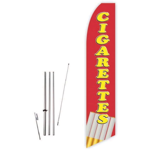 Cigarettes Red Super Novo Feather Flag - Complete with 15ft Pole Set and Ground Spike