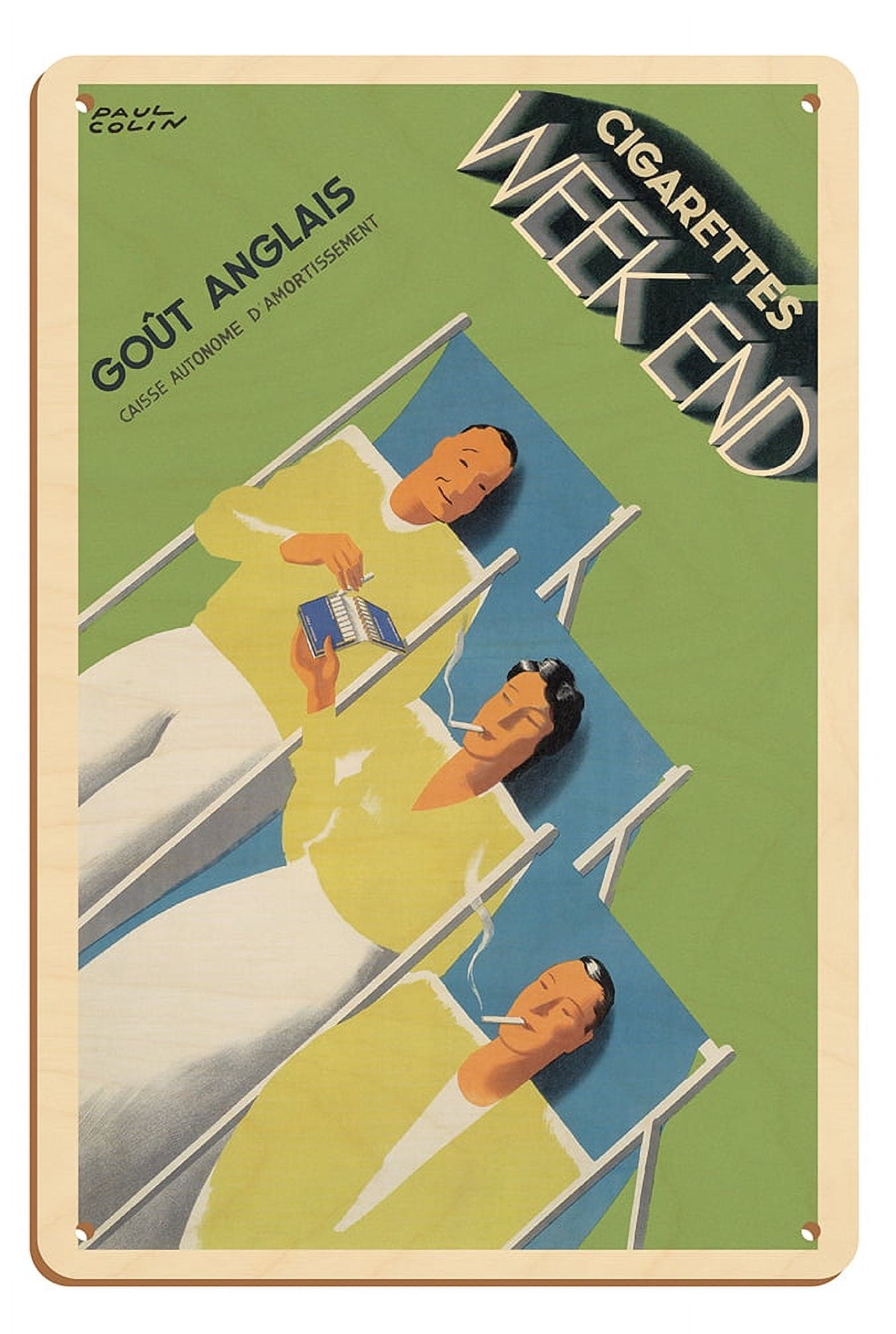 Cigarettes Weekend - English Taste  Goût Anglais  - Vintage Advertising Poster Paul Colin C 1933 Fine Art Rolled Canvas Print Unframed 11in X 14in