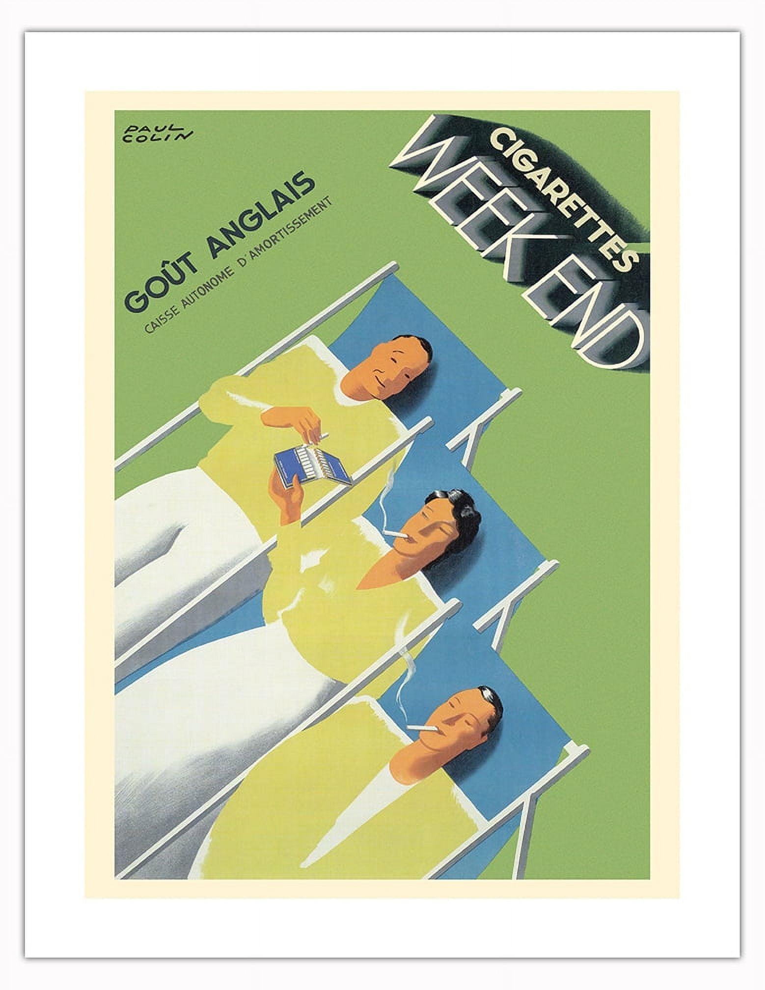 Cigarettes Weekend - English Taste  Goût Anglais  - Vintage Advertising Poster Paul Colin C 1933 Fine Art Rolled Canvas Print Unframed 11in X 14in