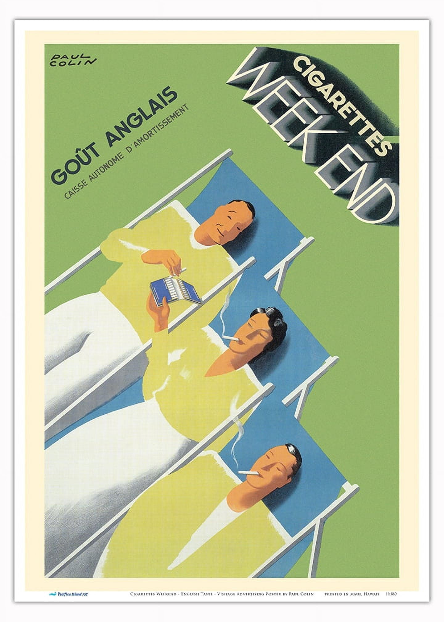 Cigarettes Weekend - English Taste  Goût Anglais  - Vintage Advertising Poster Paul Colin C 1933 Fine Art Rolled Canvas Print Unframed 11in X 14in