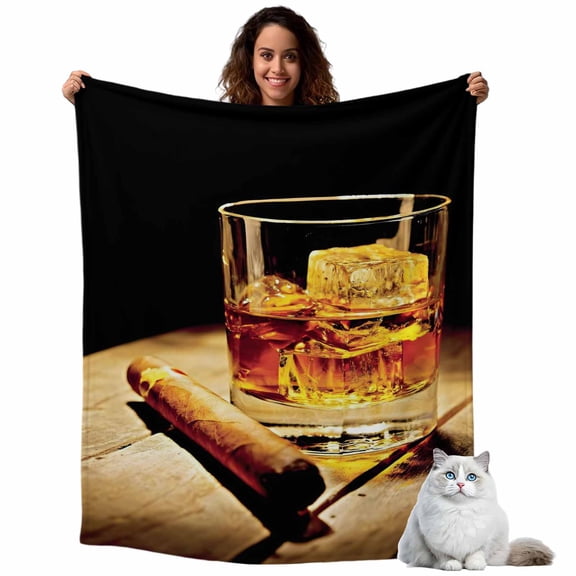 Cigarettes Whiskies Alcoholic Cognac Throw Blanket Flannel Fleece Throws, Farm Wood Grain Lightweight Super Soft Warm Blankets for Couch Sofa Bed All Season Use, 40x50 in