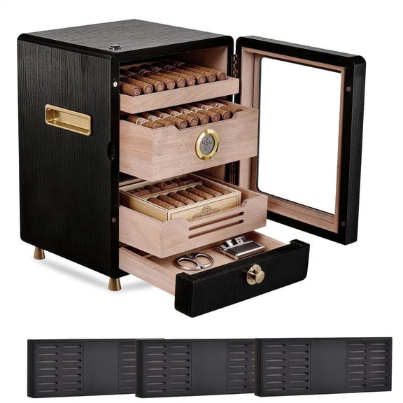 Cigars Humidor Cabinet, Cigars Cabinet Humidor with Spanish Cedars Wood Drawer, Precision Hygrometer, 3 Humidifiers and Cigars Accessories Drawer, Christmas for Cigars Lovers