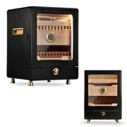 Cigars Humidor Cabinet, LED Lighting, Digital Hygrometer, 3 Humidifiers, Desktop Cedar Wood Humidor with Accessory Drawer for 100-150 Cigars, Ideal Men's Gift