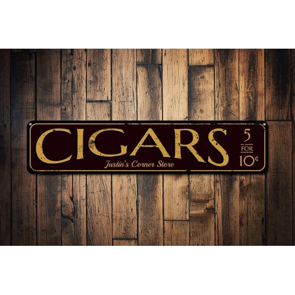 Cigars Sign Corner Store Sign Custom Shop Sign Cigar Lover Gift for Dad Cigar Metal Aluminum Sign Man Cave Decor Cigar Smoke - Size: 16 x 4 Inches
