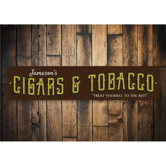 Cigars & Tobacco Novelty Decor, Metal Wall Sign - 4x18 Inches