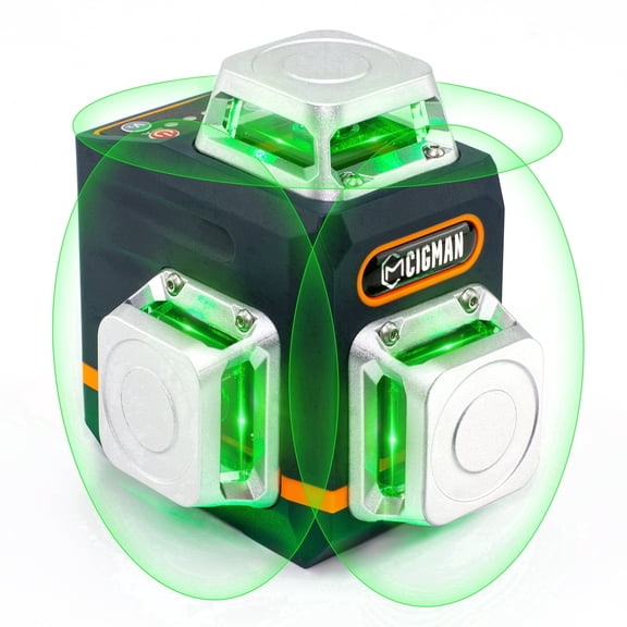 CIGMAN Laser Level Self Leveling 3x360 3D Green Cross Line for Construction & Picture Hanging, Rechargeable, Remote Controller Magnetic Rotating Stand