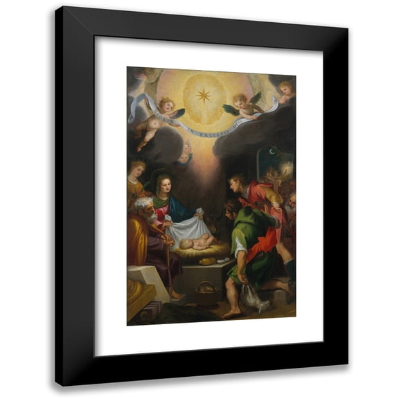 Cigoli (Ludovico Cardi) 13x18 Black Modern Framed Museum Art Print Titled - The Adoration of the Shepherds with Saint Catherine of Alexandria (1599)