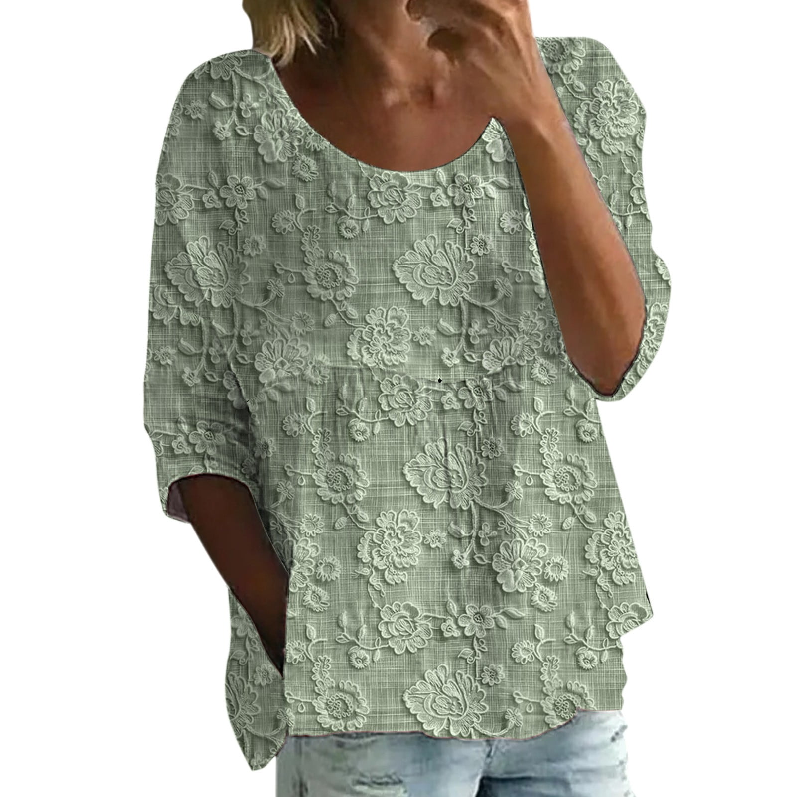 Cihdmfb 3/4 Sleeve Tops Plus Size Tops Women's Print T Shirt Half ...