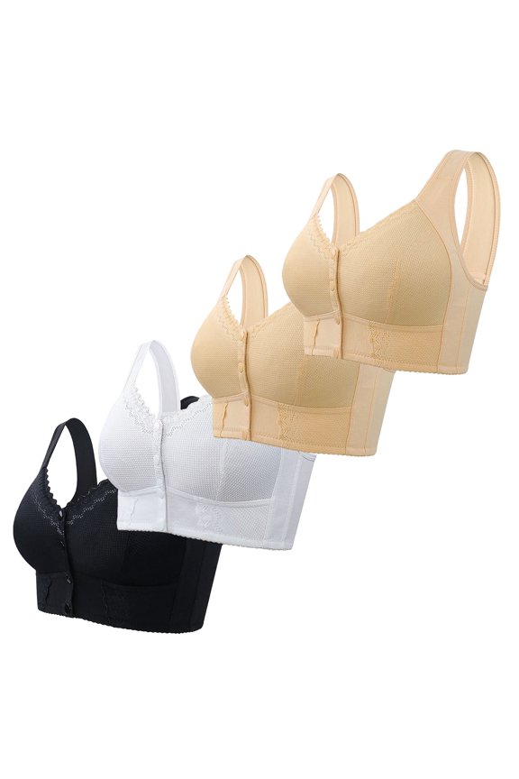 Front Closure Wireless Bras for Odler Women Gathering Plush Size Bras Thin Cup T-Shirt Bralettes Comfortable Snap Closing Bras 4 Pack Full Coverage Bra Breathable No Underwire Bras H 58