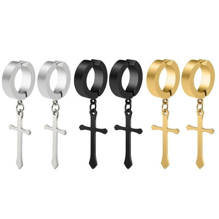 Ciieeo 3 Pairs Crucifix Ear Clip Chic Cross Earrings Fashion Ear Jewelry for Women Men
