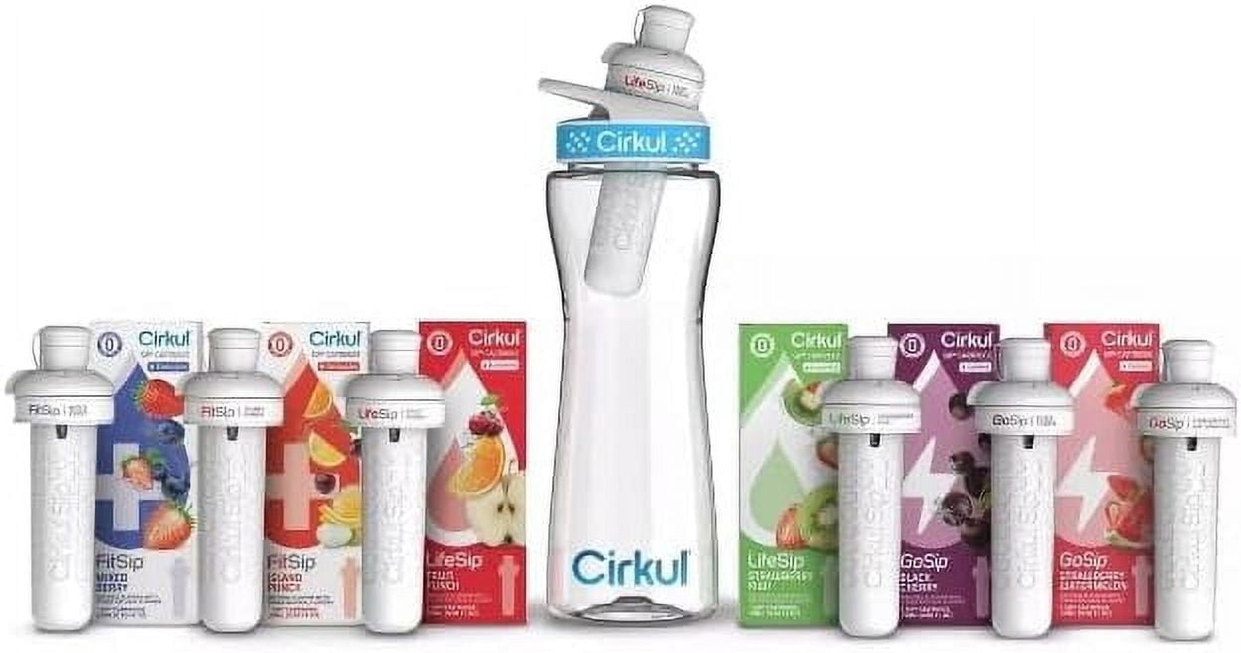 WRJ Ciirkul 22oz Plastic Water Bottle Starter Kit, Blue Lid, 6 Flavor ...