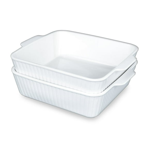 Cikiciki 10in Ceramic Casserole Baking Dish with Handles, Microwave Safe, Dishwasher Safe (2 pack), White