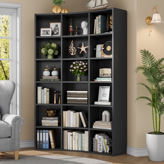 Cikuso 71" Triple Width Bookcase, 18-Cube Curved Bookshelf Corner Bookcase, Curve Shape Display Storage Shelf for Living Room, Home Office, Black
