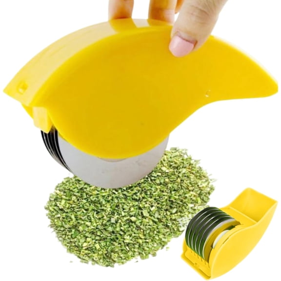 Cilantro Chopper Herb Roller with 6 Blade Manual Parsley Chopper Stainless Steel PP Herb Cutter Roller Sharp Detachable Washable Cilantro Cutter for Cilantro Scallion Parsley Yellow
