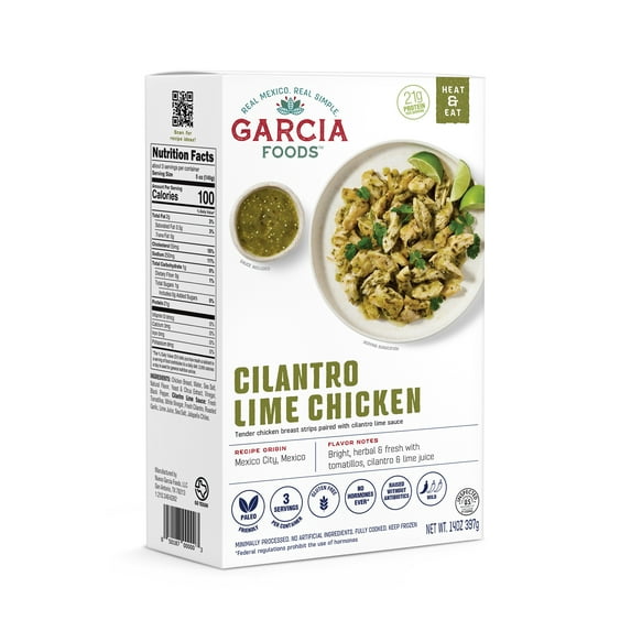 Garcia Foods Cilantro Lime Chicken, Fully Cooked Frozen Entree, 14 oz Serves 3