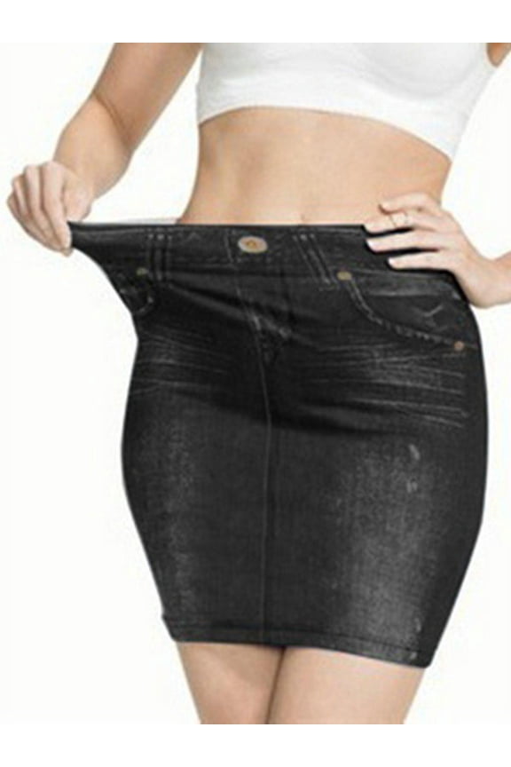 Sexy High Waist Adjustable Imitation Denim Solid Color Skinny Skirt