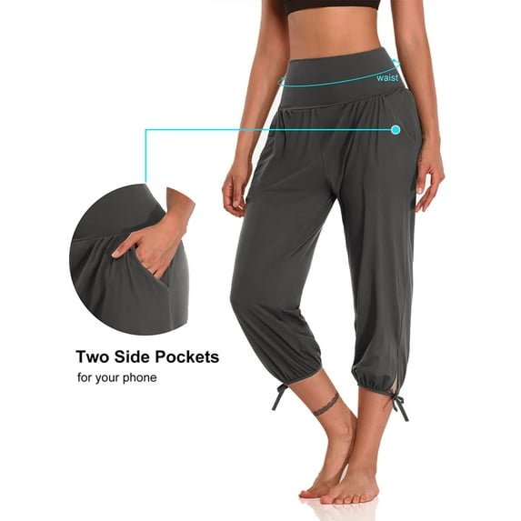 Cilcicy Women Casual Yoga Jogger Pants High Waisted Training Leggings with Pockets Calf-Length Pants