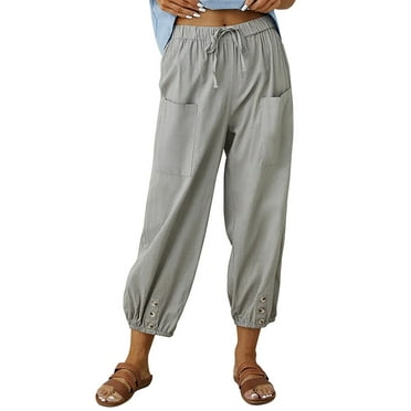 Cilcicy Women Cotton Linen Ankle Length Elastic Drawstring Pleated Pants