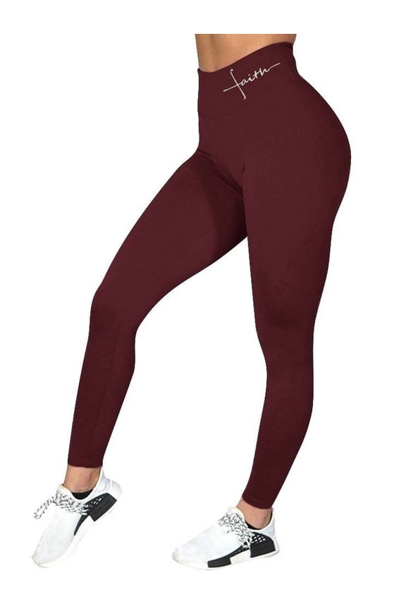 Women High Waist Elastic Solid Color Full-length Pants Sporty Leggings