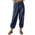 thumbnail image 1 of Cilcicy Women Loose High Waisted Buttoned Cotton Hemp Drawstring Trousers, 1 of 5