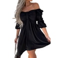 thumbnail image 1 of Cilcicy Women Off-shoulder High Waist Loose Solid Color Puff Sleeve Dress, 1 of 4