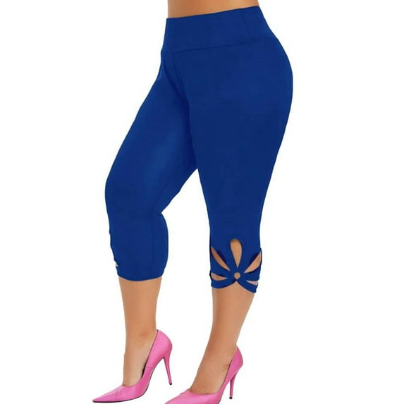 Cilcicy Women Plus Size Jeggings Stretch Skinny Leggings Hollowed Capri Cropped Pants