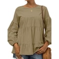 thumbnail image 1 of Cilcicy Women Solid Color Crew Neck Lantern Long Sleeve Ruffle Hem Loose Top, 1 of 4