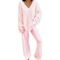thumbnail image 1 of Cilcicy Women V-Neck Casual Daily Homewear Warm Top And Elastic Waist Pants Two-piece Suit, 1 of 4
