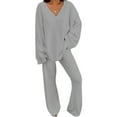 thumbnail image 1 of Cilcicy Women V-Neck Casual Daily Homewear Warm Top And Elastic Waist Pants Two-piece Suit, 1 of 4