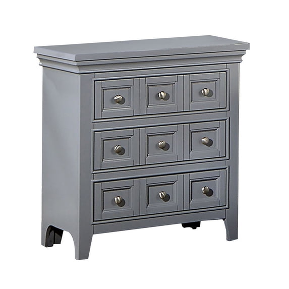 Cile 26 Inch Nightstand 3 Panel Drawers Gray Wood Round Nickel Handles - Saltoro Sherpi