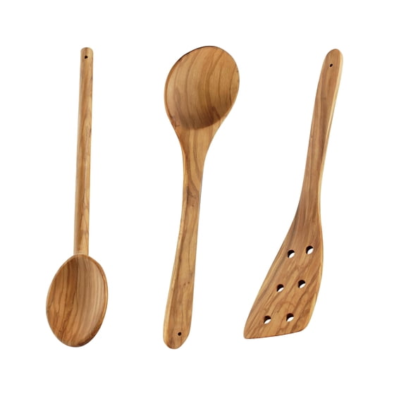 Cilio Toscana Olivewood 3-Piece Utensil Set, Includes Perforated Spatula, Stirring Spoon, Cooking Spoon