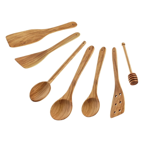 Cilio Toscana Olivewood 7-Piece Utensil Set Includes Assorted Cooking and Serving Spatulas, Turners and Spoons