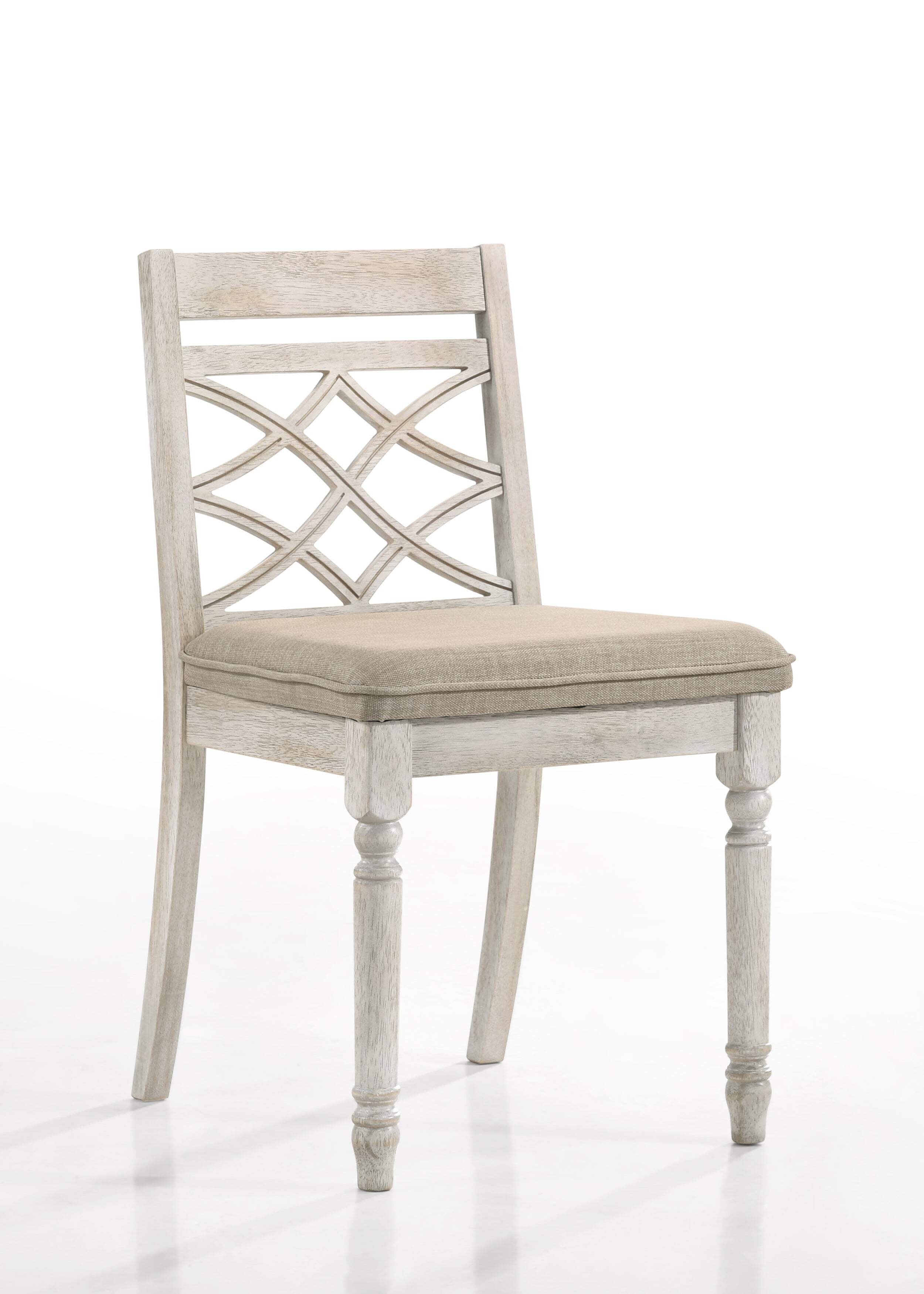 Cillin Antique White Upholstered Cross Back Side Chair Set
