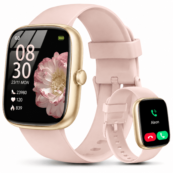 Cillso Ladies Waterproof Smart Watch, 1.83" Touchscreen Fitness Tracker for Android & iPhone with Bluetooth Call, Pink