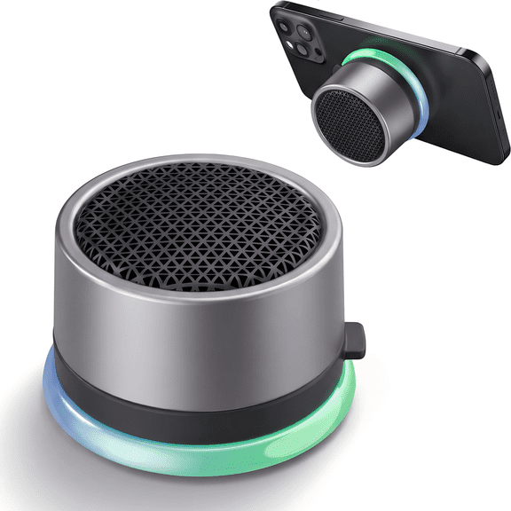 Cillso Magnetic Mini Portable Bluetooth Speaker, Bluetooth 5.4 Wireless Speaker with TWS Stereo & RGB Rhythm Lights, Splashproof Hands-Free Call Speaker for Car, Shower, Gym & Outdoor Use, Dark Gray