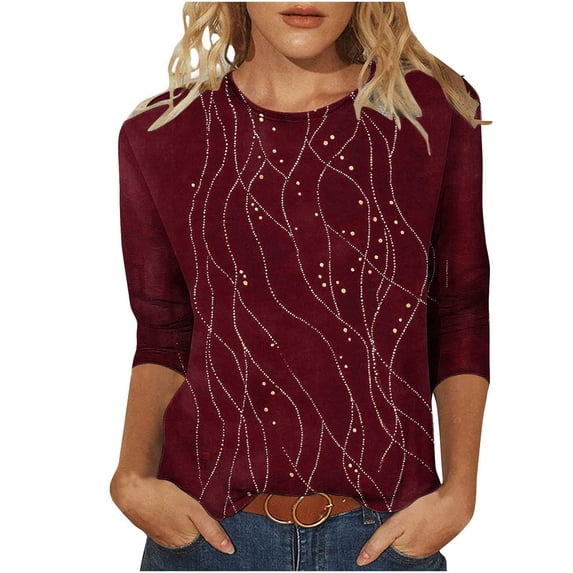 Cilsoka 2026 Fashion Trendy Clothes, 3/4 Sleeve Tunic Tops for Women Floral Print T Shirt Round Neck Loose Casual Tshirts Elbow Length Tee Shirts