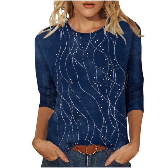 Cilsoka 2026 Fashion Trendy Clothes, 3/4 Sleeve Tunic Tops for Women Floral Print T Shirt Round Neck Loose Casual Tshirts Elbow Length Tee Shirts
