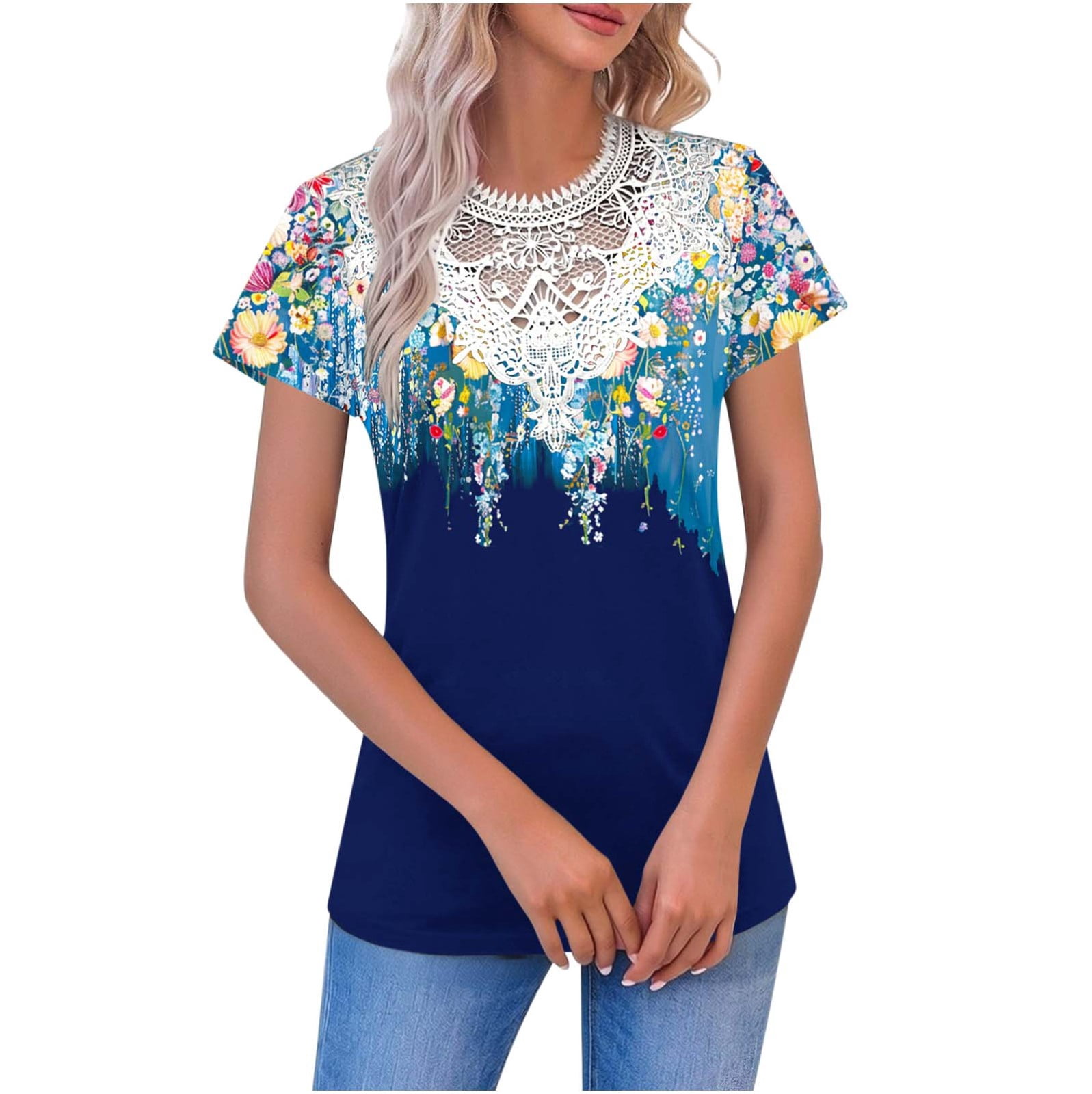 Latest Trendy Tops For Ladies 2026.Cilsoka 2026 Trendy Ciothing, Women Lace V Neck Summer Tops Floral ...