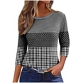 thumbnail image 1 of Cilsoka 3/4 Sleeve Shirts for Women Fall Striped Crew Neck Business Casual Tops Loose Three Quarter Length Work Blouses, 1 of 5